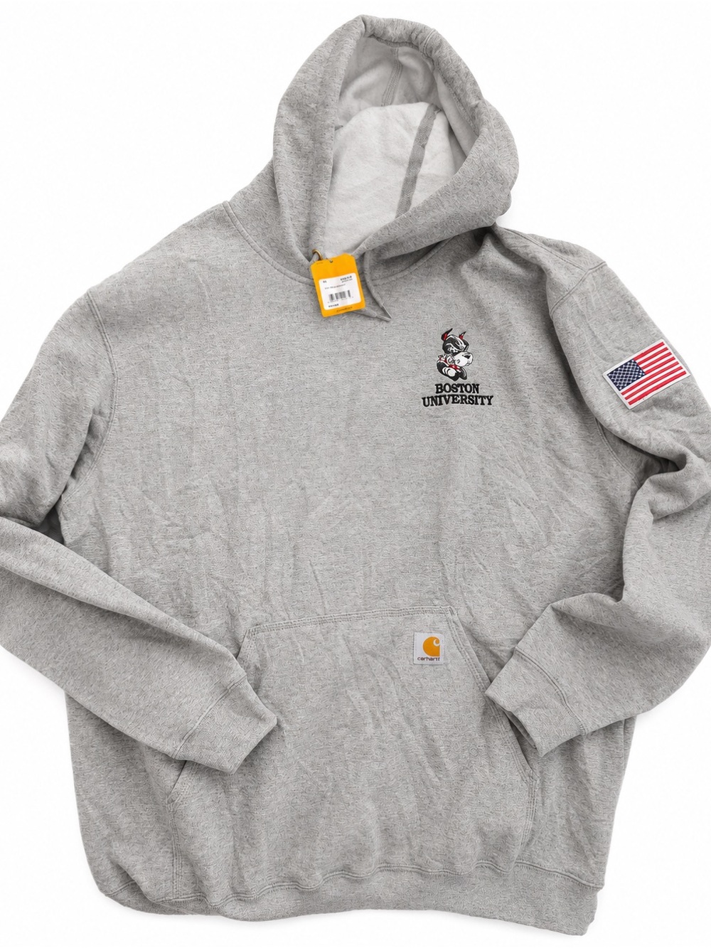 Carhartt Gray Boston University Pullover Hoodie with Flag Patch